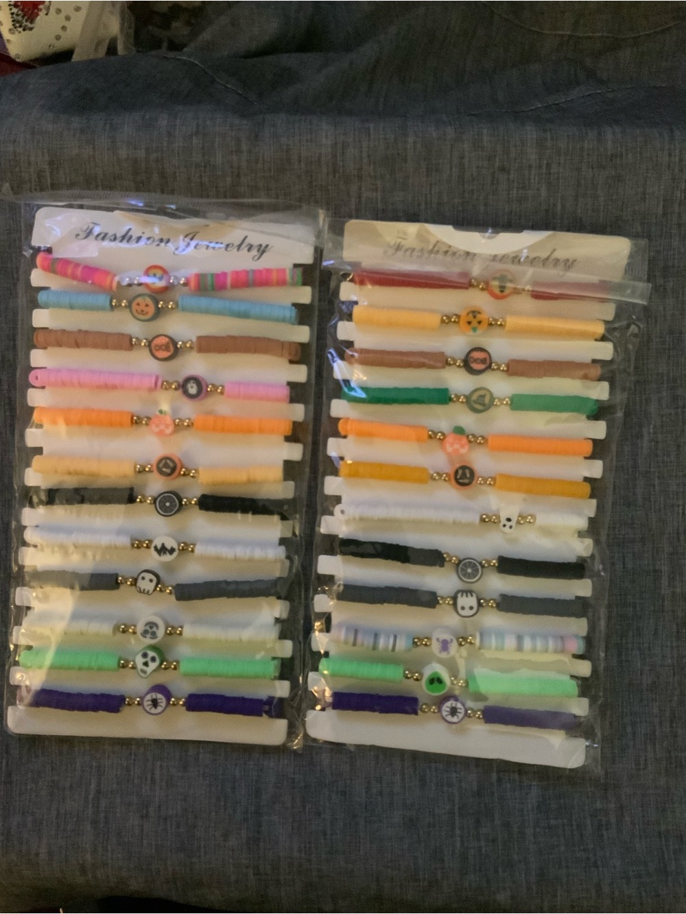Kids Elastic Bead Halloween Charm Bracelets - Multicolor 24 piece Set